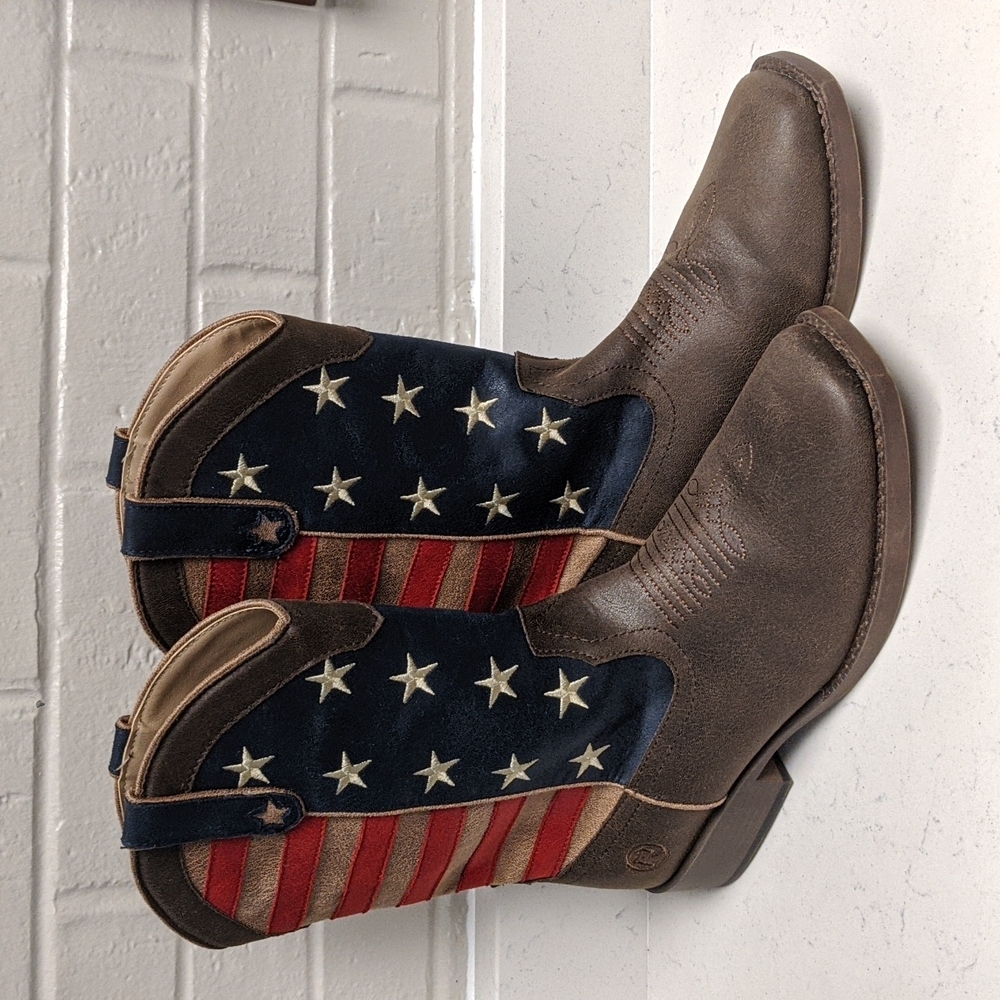 Roper Men's Leather Cowboy Boots with American Flag Upper